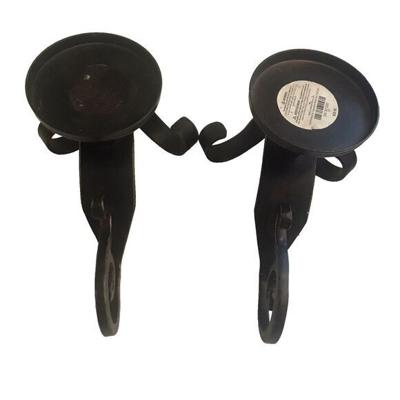 PIER 1 RUSTIC SCROLL PILLAR‎ CANDLE HOLDERS  HEAVY DUTY METAL SET OF TWO - Picture 4 of 11